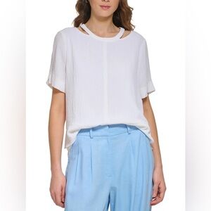 DKNY Crinkle Cut-Out Layered Blouse